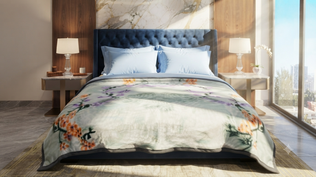 Malibu Premium Printed Single Bed Single Layer Blanket 1.6 Kg  - Glacier