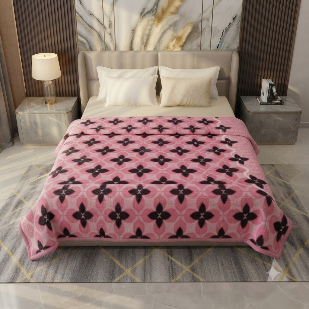 Malibu Premium Printed Single Bed Single Layer Blanket 1.6 Kg  - Rose