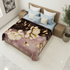 Velvet Rose Printed Single Bed Double Layer Blanket - Neutral Black