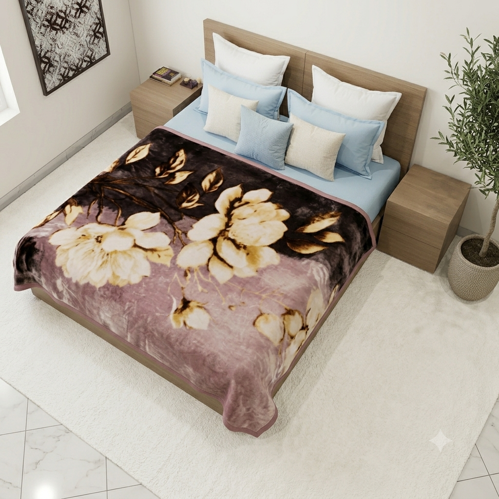Velvet Rose Printed Single Bed Double Layer Blanket - Neutral Black