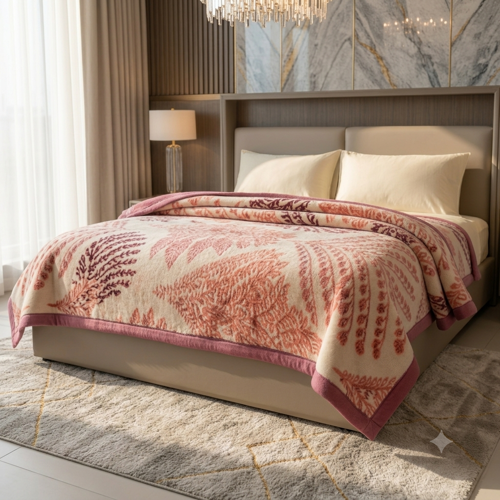 Velvet Rose Printed Single Bed Double Layer Blanket - Rose