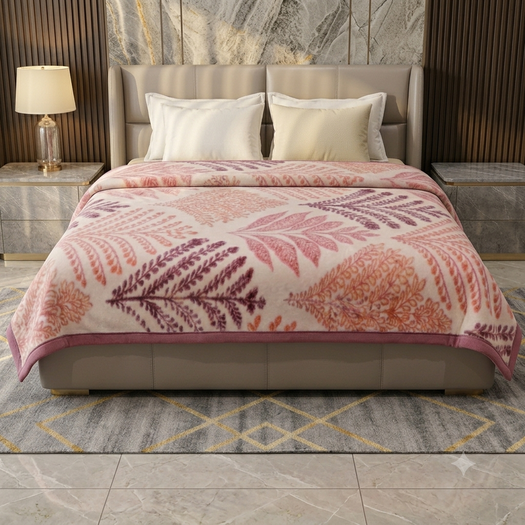 Velvet Rose Printed Single Bed Double Layer Blanket - Rose