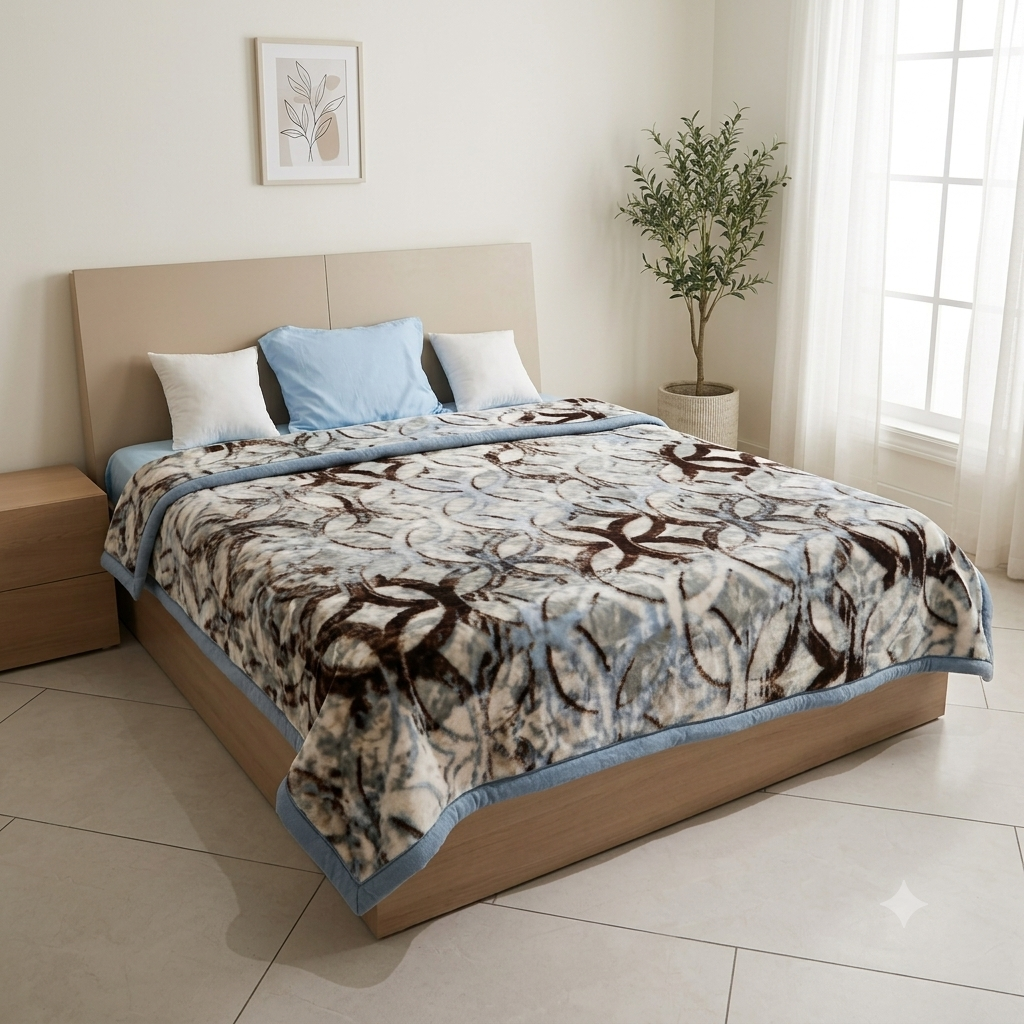 Royal Heaven Premium Double Bed Double Layer Winter Blanket 5.5 KG - Denim