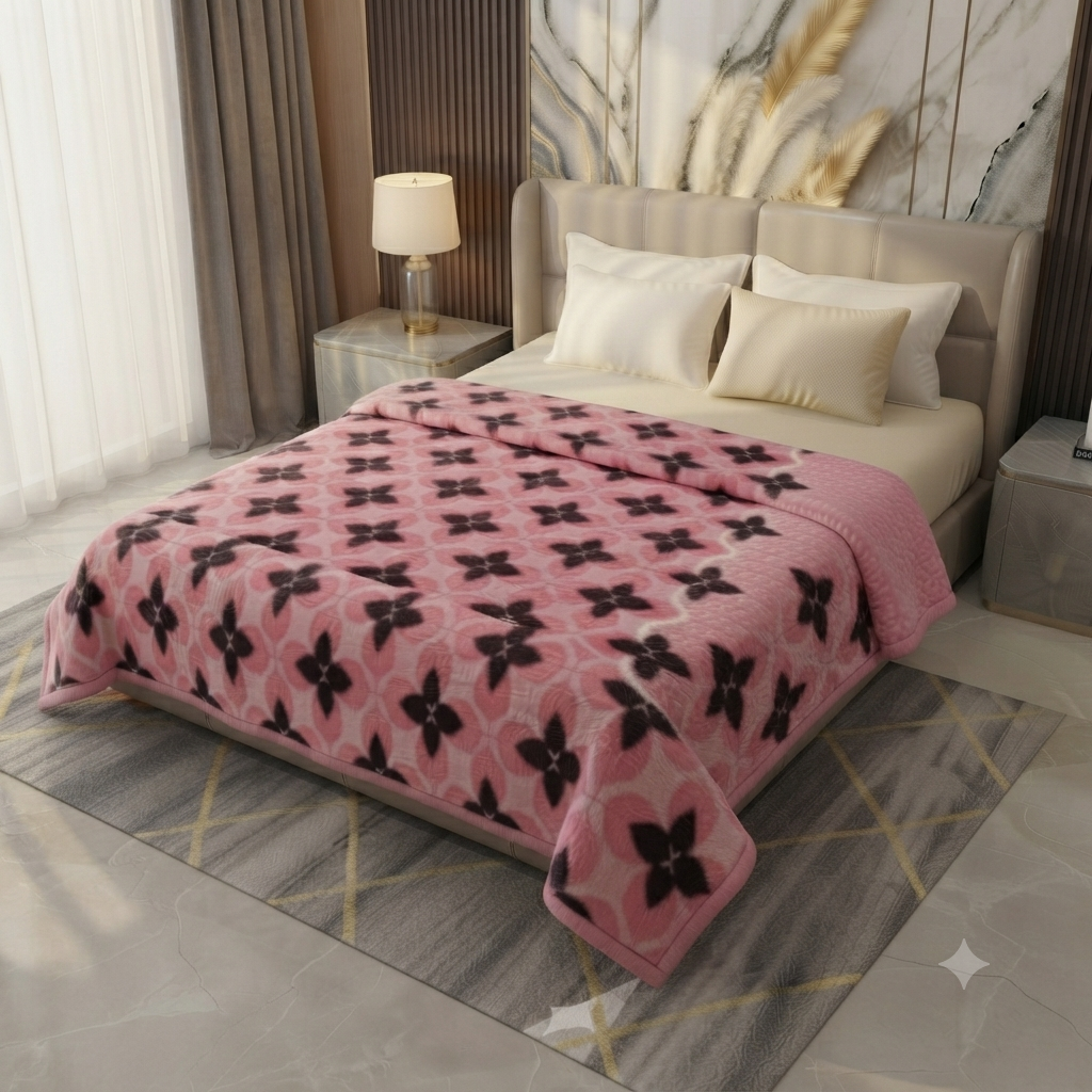 Malibu Premium Printed Single Bed Single Layer Blanket 1.6 Kg  - Rose