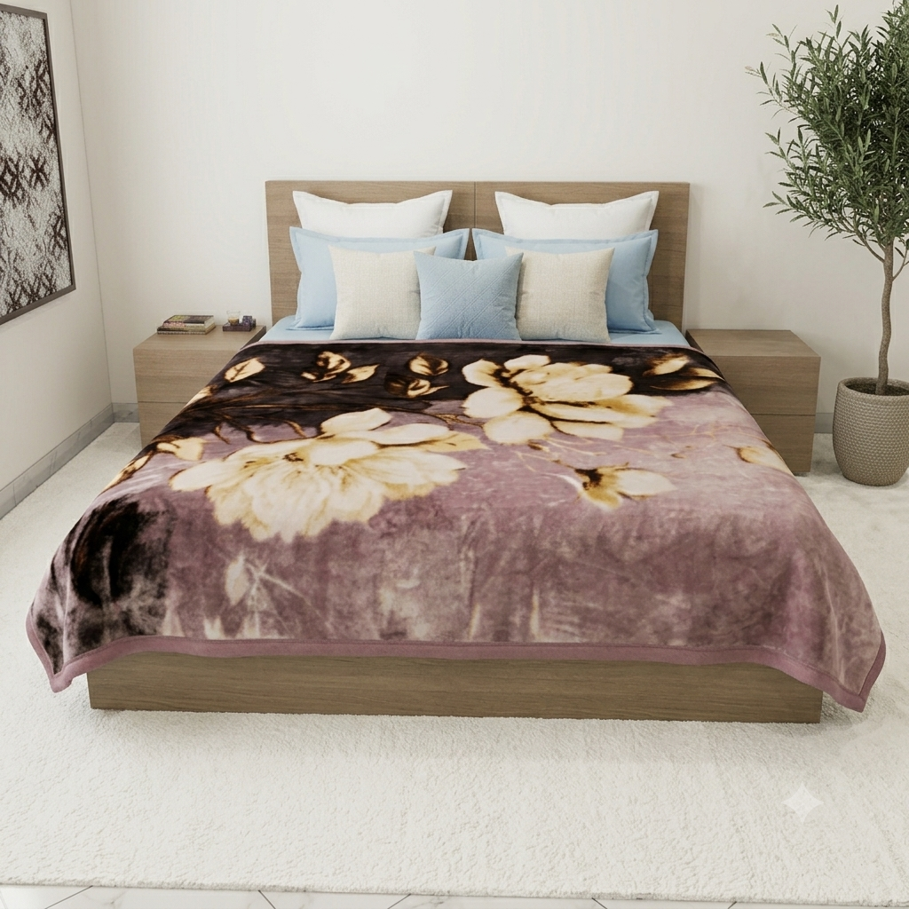Velvet Rose Printed Single Bed Double Layer Blanket - Neutral Black