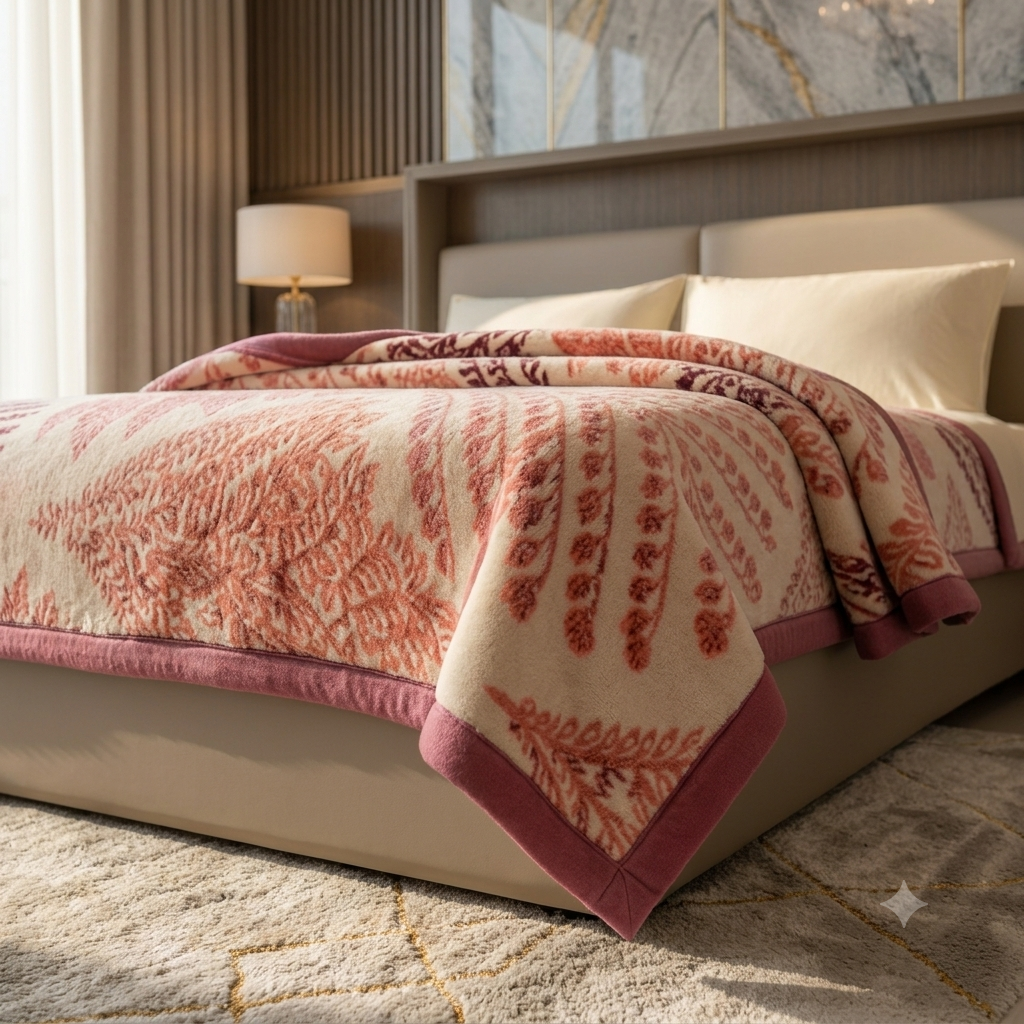 Velvet Rose Printed Single Bed Double Layer Blanket - Rose