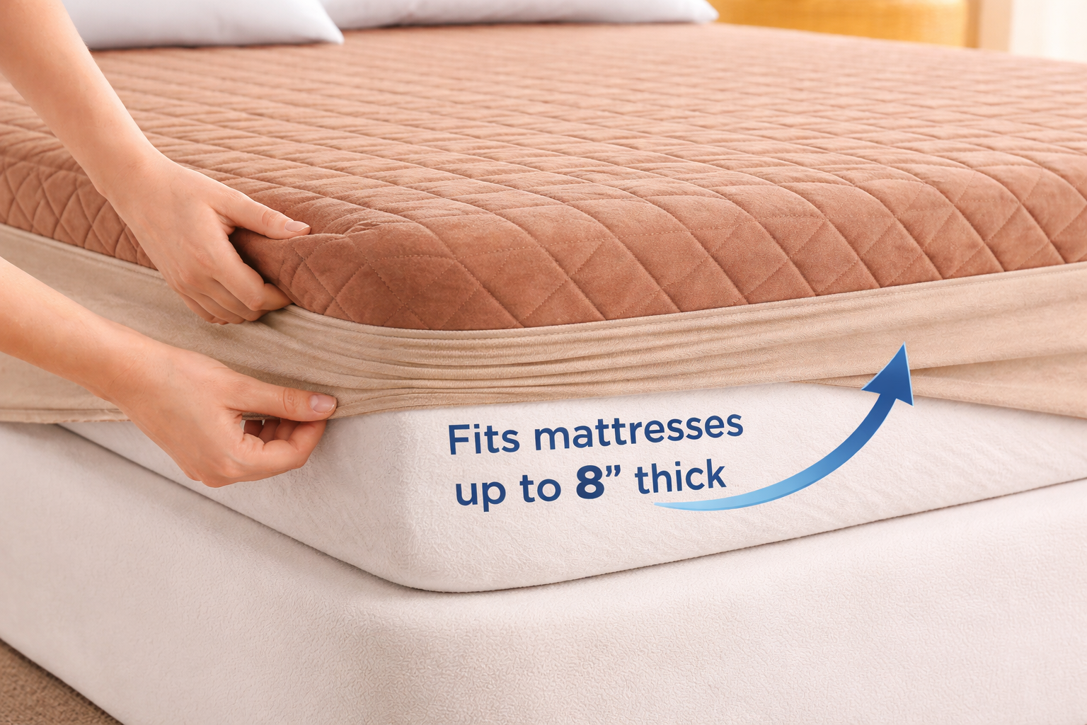 Water Proof 3 Layer Mattress Cover - Beige