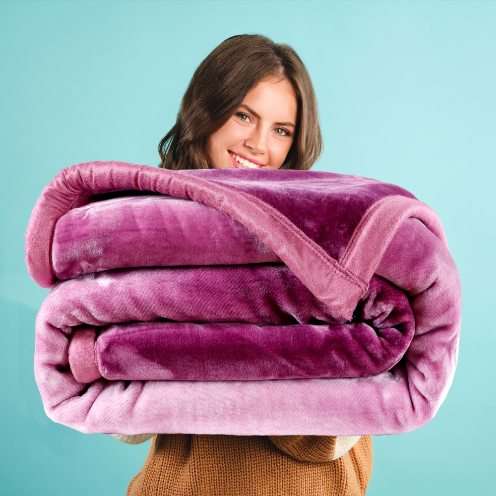 Ombre Heavy Winter Season Double Bed Reversible Blanket  - Mulberry