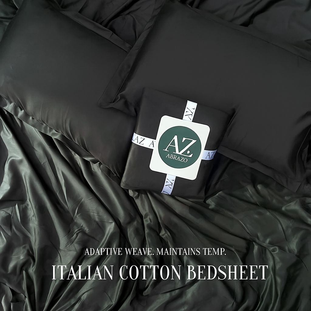 Midnight Black Flat Premium Cotton  Bedsheet Set