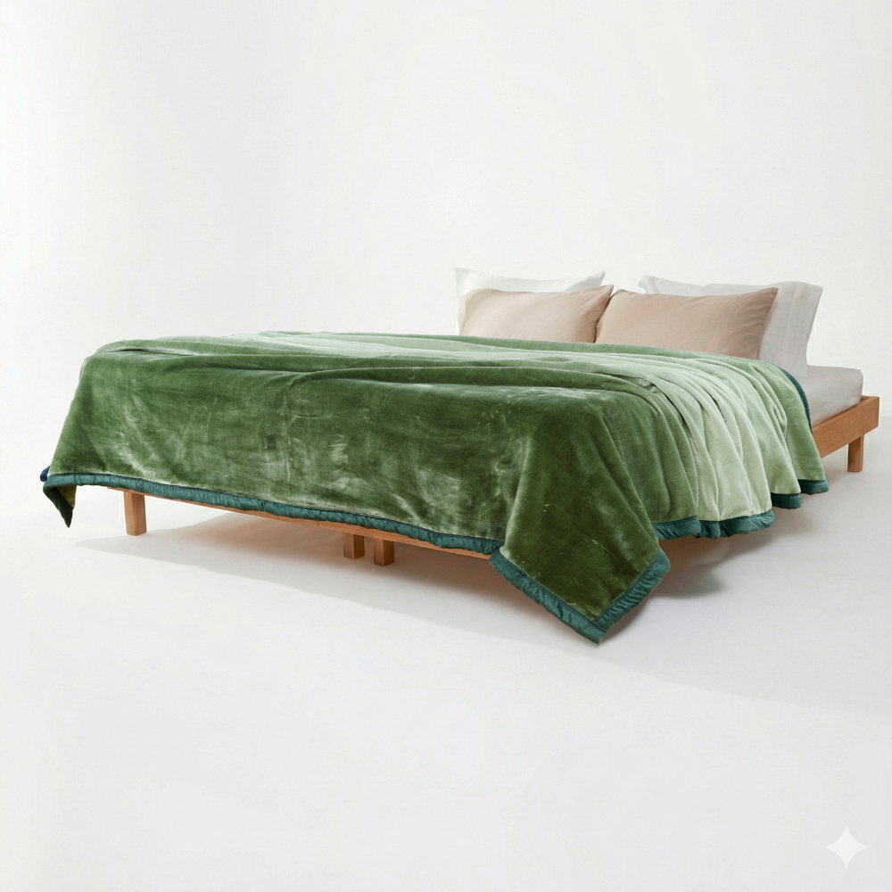 Ombre Heavy Winter Season Double Bed Reversible Blanket  - Green