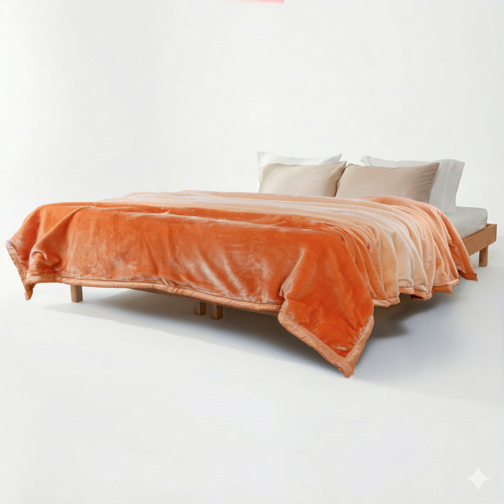Ombre Heavy Winter Season Double Bed Reversible Blanket  - Tangerine