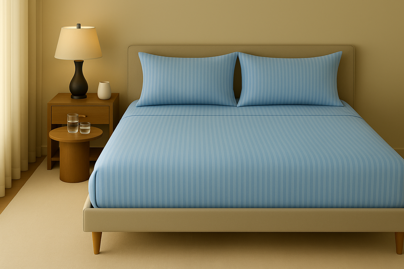 Blue Whisper - Cotton Feel Fitted Bedsheet Set