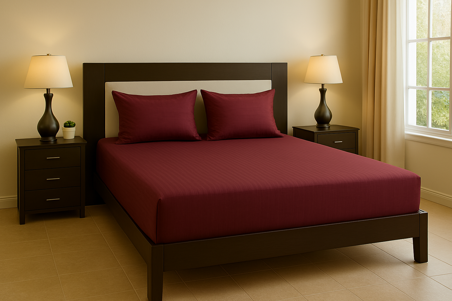 Wine Red - Cotton Feel Fitted Bedsheet Set